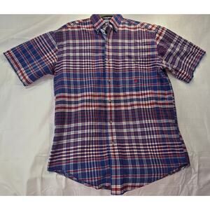 Wrangler Twenty X Mens Small Plaid Button Up Shirt Western SS Blue Red